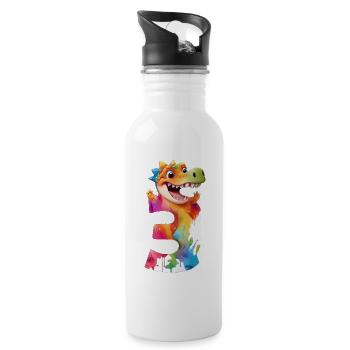 NUMMER 3 JAHRE DINOSAURIER 3. GEBURTSTAG DINO - Trinkflasche mit integriertem Trinkhalm - Weiß - Rechts