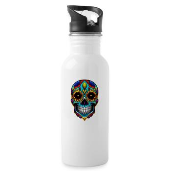 Skull Mexican Style, Día de Muertos - Trinkflasche mit integriertem Trinkhalm - Weiß - Rechts