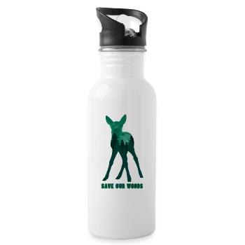 "klimaschutz "save Our Woods - Trinkflasche mit integriertem Trinkhalm - Weiß - Rechts