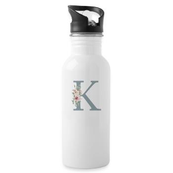 K| Monogramme | Eucalyptus Pastel Fleur Bleu - Gourde avec paille intégrée - blanc - Droite
