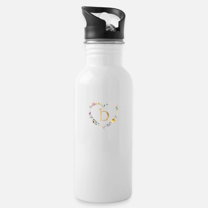 Lettre D, Monogramme, Coeur, Personnalisable - Gourde avec paille intégrée - blanc