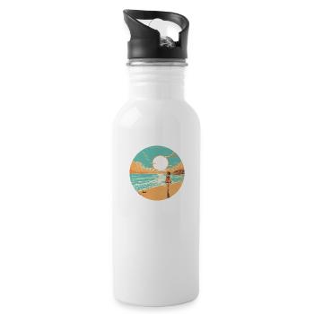 Frau am Strand mit Sonnenuntergang Urlaub - Trinkflasche mit integriertem Trinkhalm - Weiß - Rechts