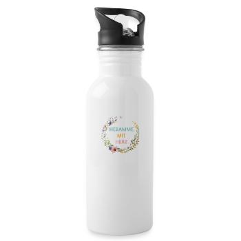 Hebamme mit Herz - Trinkflasche mit integriertem Trinkhalm - Weiß - Rechts
