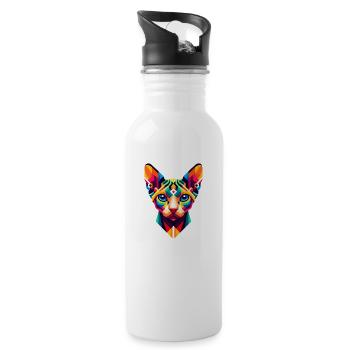 Geometric Sphynx Cat: Vibrant Abstract Portrait - Water bottle with straw - white - Right