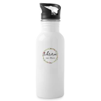 Lehrerin mit Herz - personalisierbar - Trinkflasche mit integriertem Trinkhalm - Weiß - Rechts