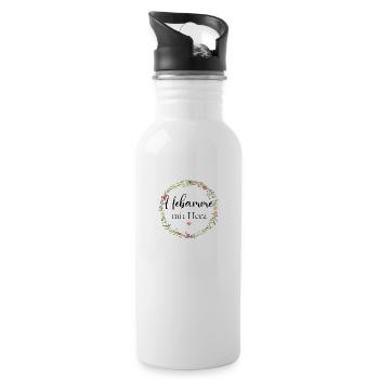 Hebamme mit Herz! Personalisierbares Design - Trinkflasche mit integriertem Trinkhalm - Weiß - Rechts
