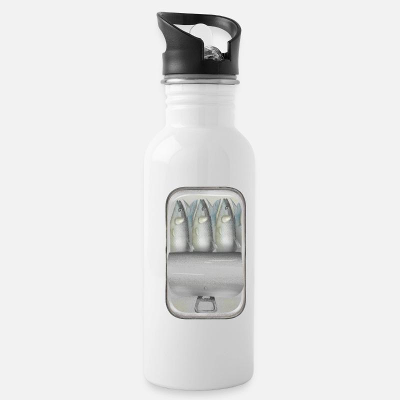 Sardinenkonserven Malerei - Trinkflasche mit integriertem Trinkhalm - Weiß