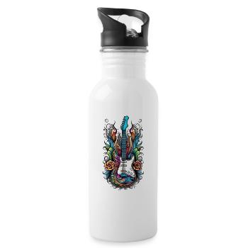 Guitar in tattoo style colorful - Water bottle with straw - white - Right