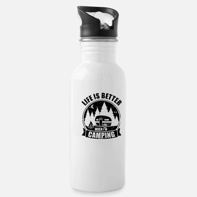 Wohnwagen - Trinkflasche mit integriertem Trinkhalm - Weiß