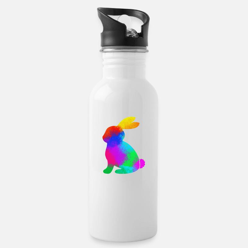 lapin coloré - Gourde avec paille intégrée - blanc