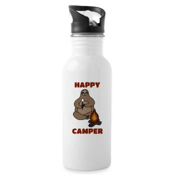 Camping Quote, Happy Camper, Sloth - Water bottle with straw - white - Right