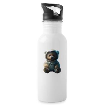 Cute Comic Tedybear in the space - Trinkflasche mit integriertem Trinkhalm - Weiß - Rechts