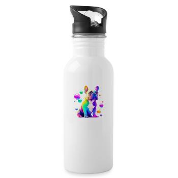 Bouledogue Français Art Coloré Bulles Peinture - Gourde avec paille intégrée - blanc - Droite