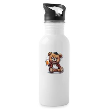 Casual teddy bear with beer - Water bottle with straw - white - Right