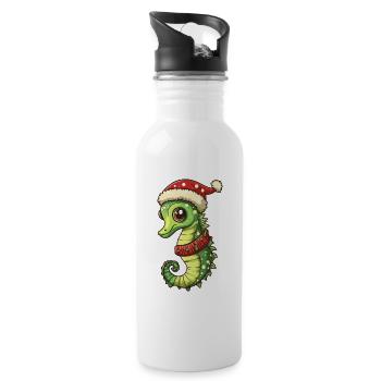 Seepferd Weihnachten Comic - Trinkflasche mit integriertem Trinkhalm - Weiß - Rechts