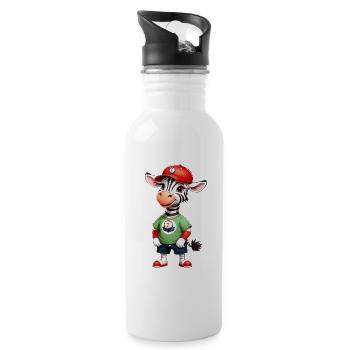 Zebra Benny watches the baseball game - Water bottle with straw - white - Right