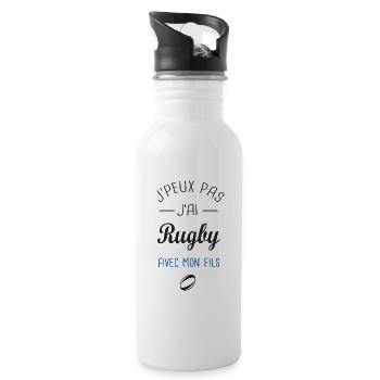 J'peux pas j'ai Rugby avec mon fils papa et fils - Gourde avec paille intégrée - blanc - Droite