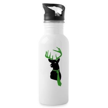 hirsch mit krawatte - Trinkflasche mit integriertem Trinkhalm - Weiß - Rechts