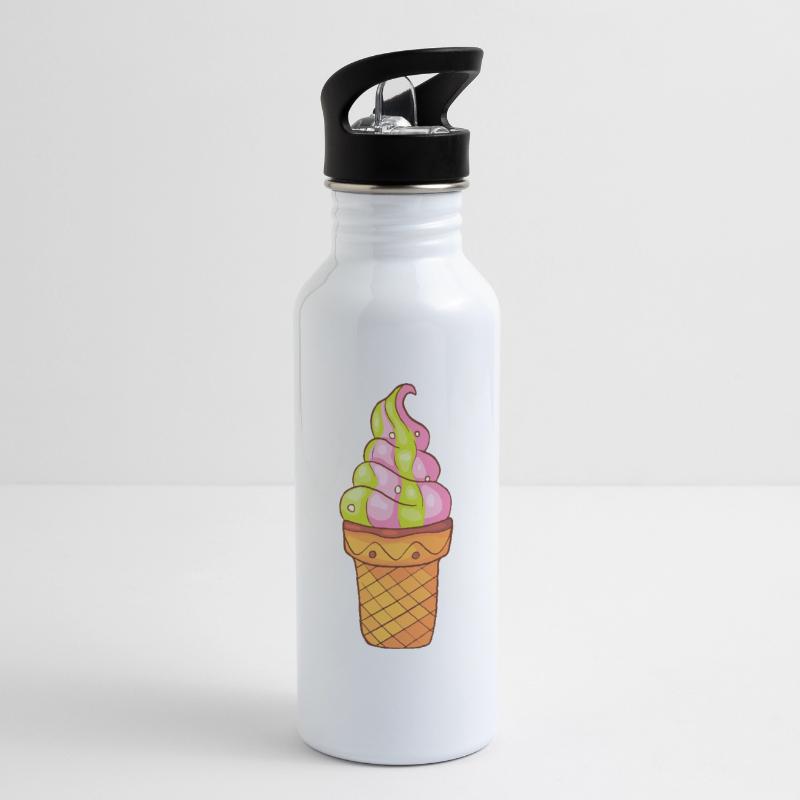 Softeis Eis Speiseeis Eiskrem Eiscreme Kugeleis Trinkflasche mit integriertem Trinkhalm