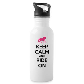 Keep Calm and Ride On Horse Design - Water bottle with straw - white - Right