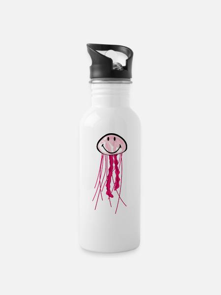 Smiley Jellyfish - Trinkflasche mit integriertem Trinkhalm - Weiß