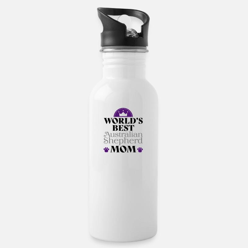Australian Shepherd - Trinkflasche mit integriertem Trinkhalm - Weiß