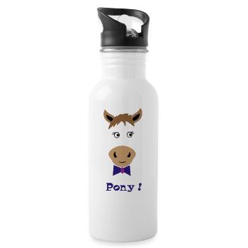 Poney avec un noeud papillon bleu - Gourde avec paille intégrée - blanc - Droite