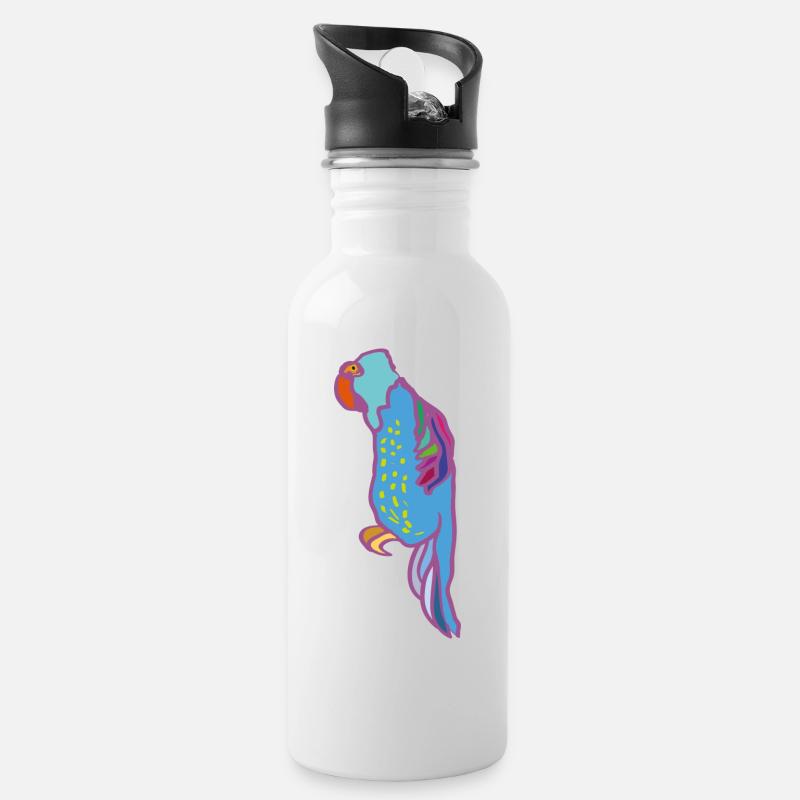 ara papagei - Trinkflasche mit integriertem Trinkhalm - Weiß
