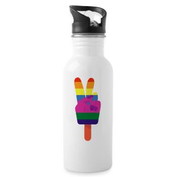 Popsicles Peace Sign Peace Rainbow - Water bottle with straw - white - Right