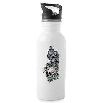 Eule auf Schädel // Illustration - Trinkflasche mit integriertem Trinkhalm - Weiß - Rechts