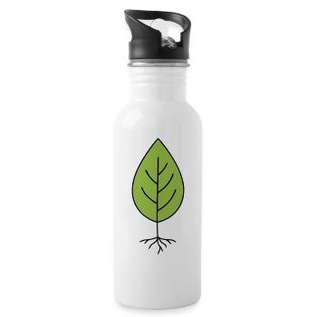 Minimalistisches Blattmotiv Grün - Trinkflasche mit integriertem Trinkhalm - Weiß - Rechts