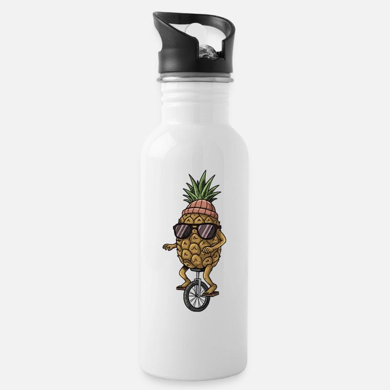 Coole Ananas fährt Einrad Vibes - Trinkflasche mit integriertem Trinkhalm - Weiß
