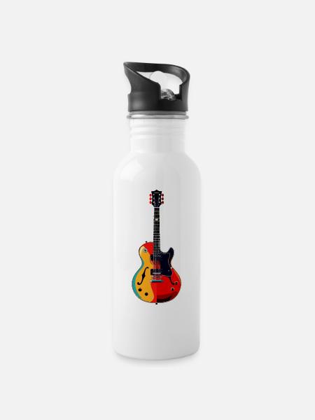 E-Gitarre PopArt Motiv - Trinkflasche mit integriertem Trinkhalm - Weiß