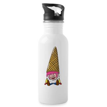 Zwerg mit Eiswaffel - Wichtel mit Eis - Water bottle with straw - white - Right