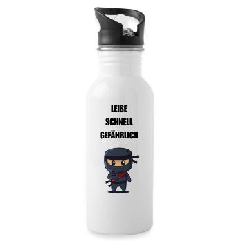 Leise Schnell Gefährlich Ninja - Trinkflasche mit integriertem Trinkhalm - Weiß - Rechts