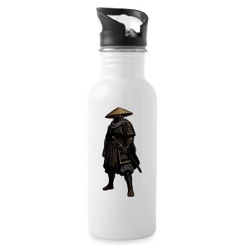 Samurai im Strohhut - Trinkflasche mit integriertem Trinkhalm - Weiß - Rechts