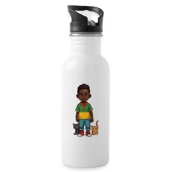 Idée cadeau d’amour de chat enfant - Gourde avec paille intégrée - blanc - Droite