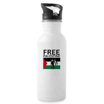 Palestine libre | Mec avec drapeau de la Palestine - Gourde avec paille intégrée - blanc - Droite