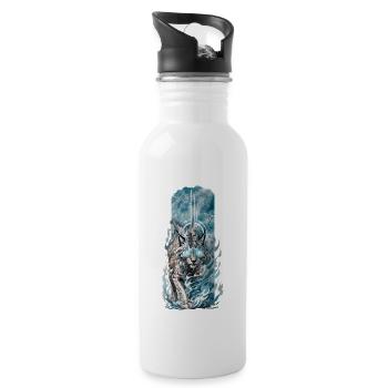 Présence divine : Lynx spirituel aux yeux brillants - Gourde avec paille intégrée - blanc - Droite