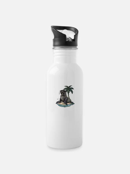 Robbe Sommer Urlaub - Trinkflasche mit integriertem Trinkhalm - Weiß
