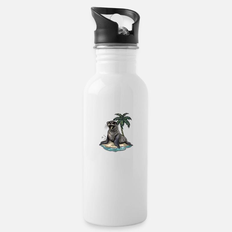 Robbe Sommer Urlaub - Trinkflasche mit integriertem Trinkhalm - Weiß