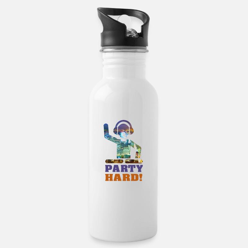 Party Hard! - Trinkflasche mit integriertem Trinkhalm - Weiß