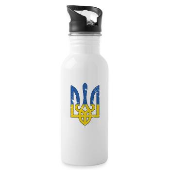 Ukraine Flag Symbol - Flag Of Ukraine - Distressed - Water bottle with straw - white - Right