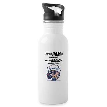 Radiantly Funny Amateur Ham Radio Operator Chef - Water bottle with straw - white - Right