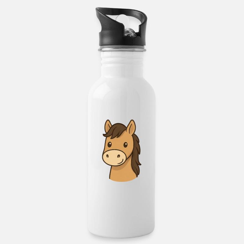 Pferdekopf - Trinkflasche mit integriertem Trinkhalm - Weiß