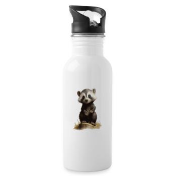 cute naughty badger - Water bottle with straw - white - Right