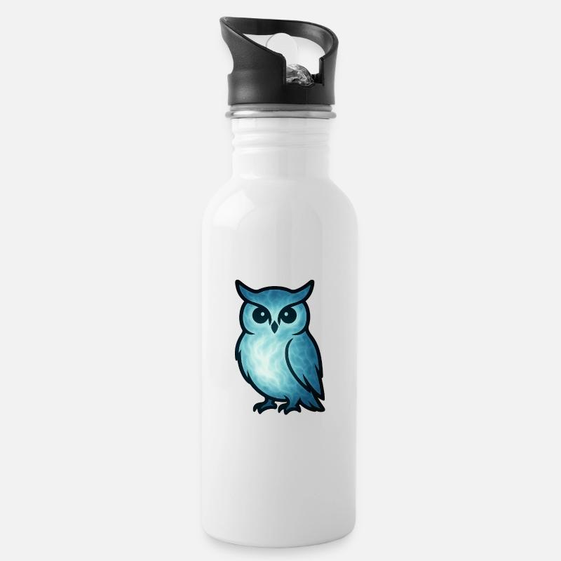 Seelentier und Wächterwesen: Eule - Trinkflasche mit integriertem Trinkhalm - Weiß