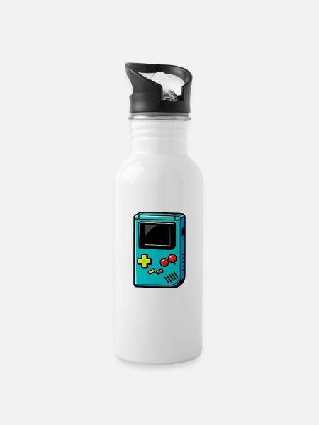 Retro Handheld Konsole T-Shirt 90er Pop Art - Trinkflasche mit integriertem Trinkhalm - Weiß