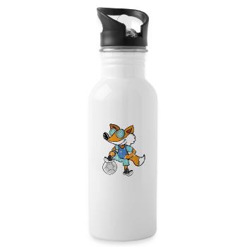 Retro Vintage Grunge Style Fussball Fuchs - Trinkflasche mit integriertem Trinkhalm - Weiß - Rechts