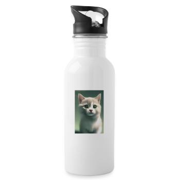 Süße Baby Katze - Trinkflasche mit integriertem Trinkhalm - Weiß - Rechts